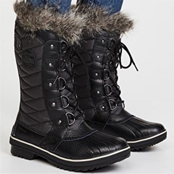 Sorel Tofino II Black Faux Fur Waterproof Snow Boots Size 7.5 - Picture 1 of 12